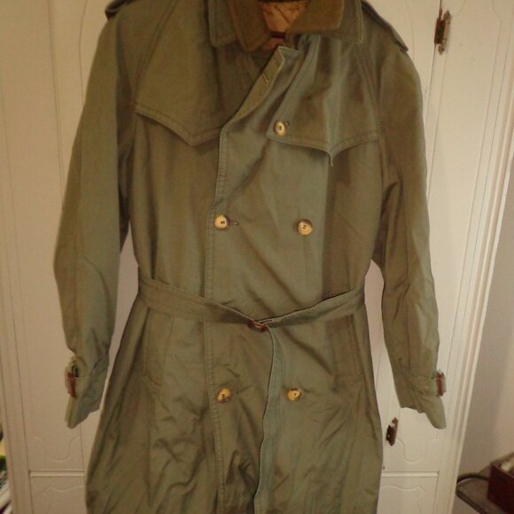 Double-Breasted Topcoat Made in Poland R40 Army Green Removable Zip Wool Lining - Picture 1 of 16